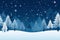 Winter Snowing Snowflake Outdoor Xmas Tree Background Illustrated Night, AI Generated