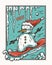 Winter snowman on snowboard for ice print design