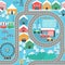 Winter snowy city car track seamless pattern