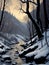 Winter Snowy River Scenery 3D Illustrated