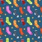 Winter socks with different prints seamless pattern. Christmas sock repeating texture. Endless background. Vector