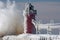 Winter, South Haven Lighthouse with Crashing Wave