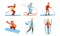 Winter Sport Activities Set, Different People Skiing, Snowboarding, Skating Vector Illustration