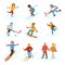 Winter sport activity people games cartoon boys and girls fun cold sportsmen wintertime happy illustration isolated