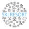 Winter sport circle banner with flat line icons. Vector illustration ski resort symbols on white background included