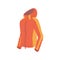 Winter sport coat, warm isolated orange jacket with hood