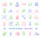 Winter sport gradient outline icons. Seasonal recreation, ski, snowboard, sportswear