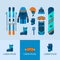 Winter sport icons collection. Skiing and snowboarding set equip