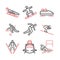Winter sport line icons. Skiing. Vector signs for web graphics