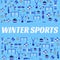 Winter sports background. Sporting equipment vector poster. Ice hockey, skating, skiing, snowboarding, biathlon