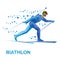 Winter sports - Biathlon. Cartoon biathlete going skiing