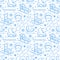 Winter sports blue seamless pattern, equipment rental