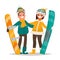 Winter sports. Couple man and woman with a snowboard and skis. V