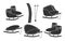 Winter sports glyph sleigh ski skates vector set