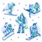 Winter Sports Man and Woman Line Icons
