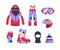 Winter sports objects, equipment collection, vector icons, flat style.