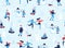 Winter sports outdoors seamless pattern. People having fun and winter activities in the park, skiing, skating