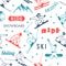 Winter sports seamless pattern with equipment flat icons.