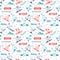 Winter sports seamless pattern with equipment flat icons.