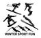 Winter Sports. Skiing, ski jumping and snowboarding sportmen silhouettes