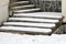 Winter. Stairs. People walk on a very snowy stairs to the underpass. People step on an icy stairs, slippery stairs
