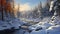 Winter Stream Painting Inspired By Raphael Lacoste - Quebec Province Nature Landscape