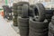 winter studded tires in the supermarket of automobile tires a