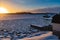Winter sun sets over frozen ocean bay NL Canada