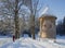 Winter sunny day at old tower. Pavlovsk Park