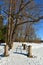 Winter sunny snowy landscape in garden Pushkin,
