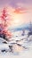 Winter Sunrise Landscape with Dreamy Floral Background