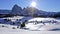 Winter sunrise over Alpe di Siusi, Dolomites, Italy