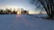 winter sunrise over country house, time lapse