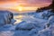 Winter sunrise at Presque Isle Park, Marquette Michigan