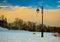 Winter sunset at Brasov. Hill Citadel. Lonely single pillar.