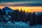 Winter sunset with mountains in Transylvania