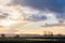 Winter sunset over flooded fields near Glastonbury, Somerset