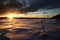 Winter sunset in Swedish Lapland, with breakable crust on the snow