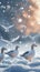 Winter tableau Snow geese on a snow covered background with space