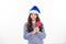 Winter teenager girl with christmas lollipop. Portrait of teen child girl for new year and christmas banner. Winter