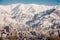 Winter Tehran view with a snow covered Alborz Mountains