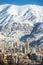 Winter Tehran view with a snow covered Alborz Mountains