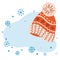 Winter template Christmas banner New Year greeting card invitation Knitted cap Snowy blue bubble