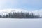 Winter time white ground snow cover and soft focus pine trees horizon background scenic view