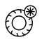 Winter Tire, Tyre and wheel flat line icons. Winter tires with snowflake symbols. Seasonal Tyre Fitting. Simple flat vector
