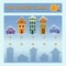 Winter town. Cartoon houses. Game for kids. Find the correct shadow. Educational matching game