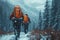 Winter trailblazing A pair of adventurers trekking through snowy wilderness
