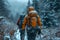 Winter trailblazing A pair of adventurers trekking through snowy wilderness