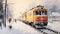 Winter Train In Snowy Landscape Watercolor Painting