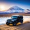 Winter travel offroad with marvelous snowy mountain